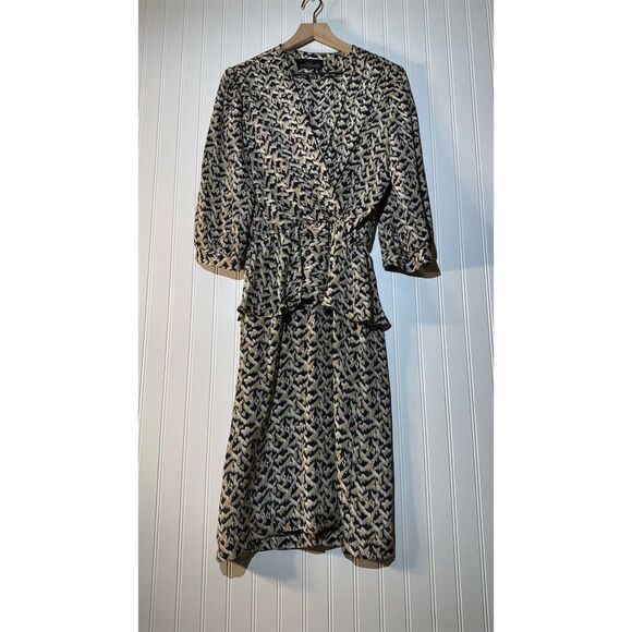 VTG Alexis Wrap Dress Size 4 80s Peplum Abstract Artsy Print Midi Retro Chic - Picture 1 of 8